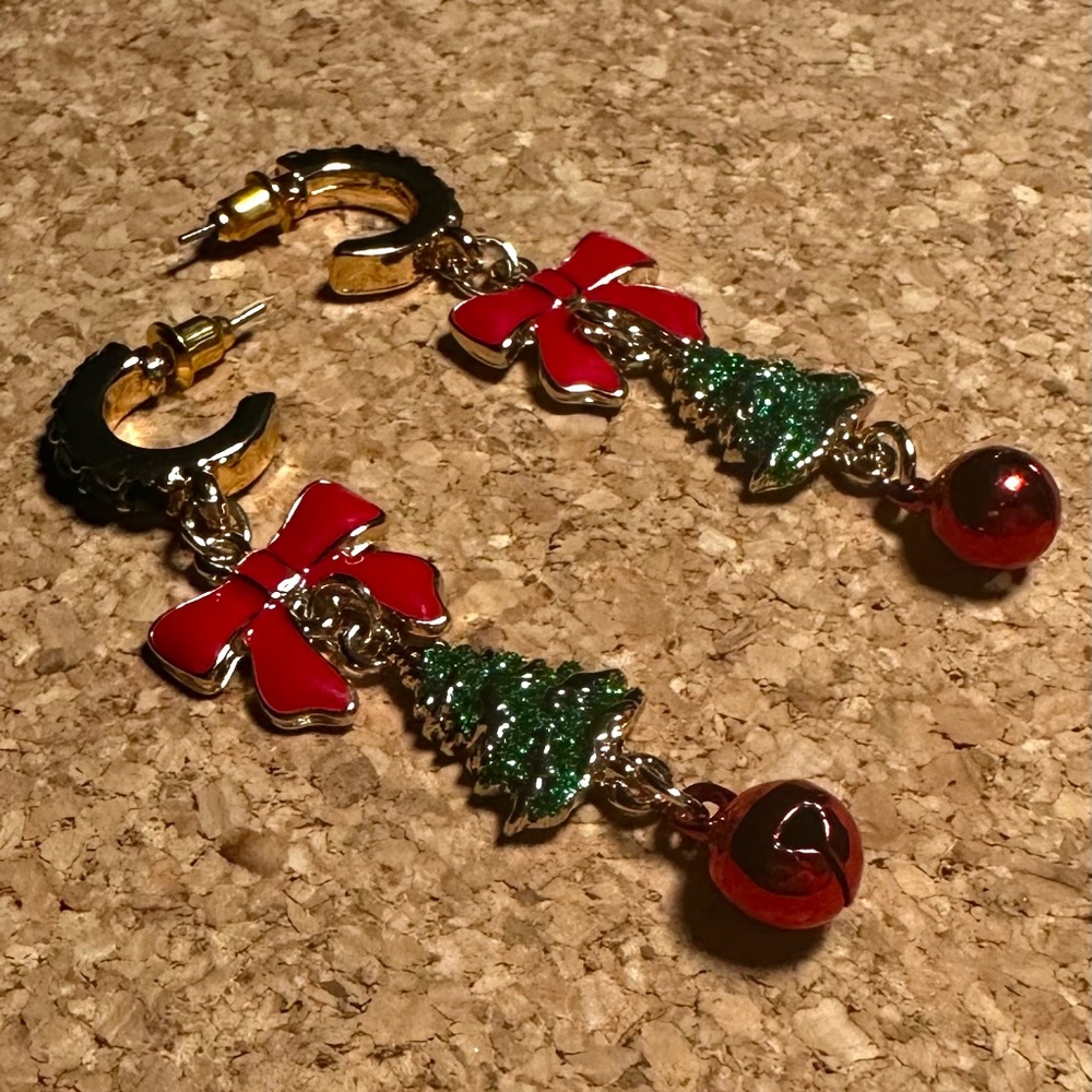 Dangling Christmas Tree Bell Earrings
